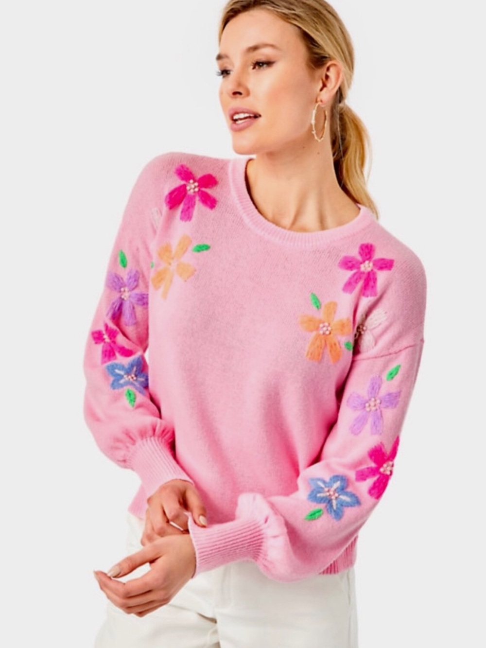 EUC Lilly Pulitzer Laletta Embroidered Sweater Calla Lilly Pink size S
